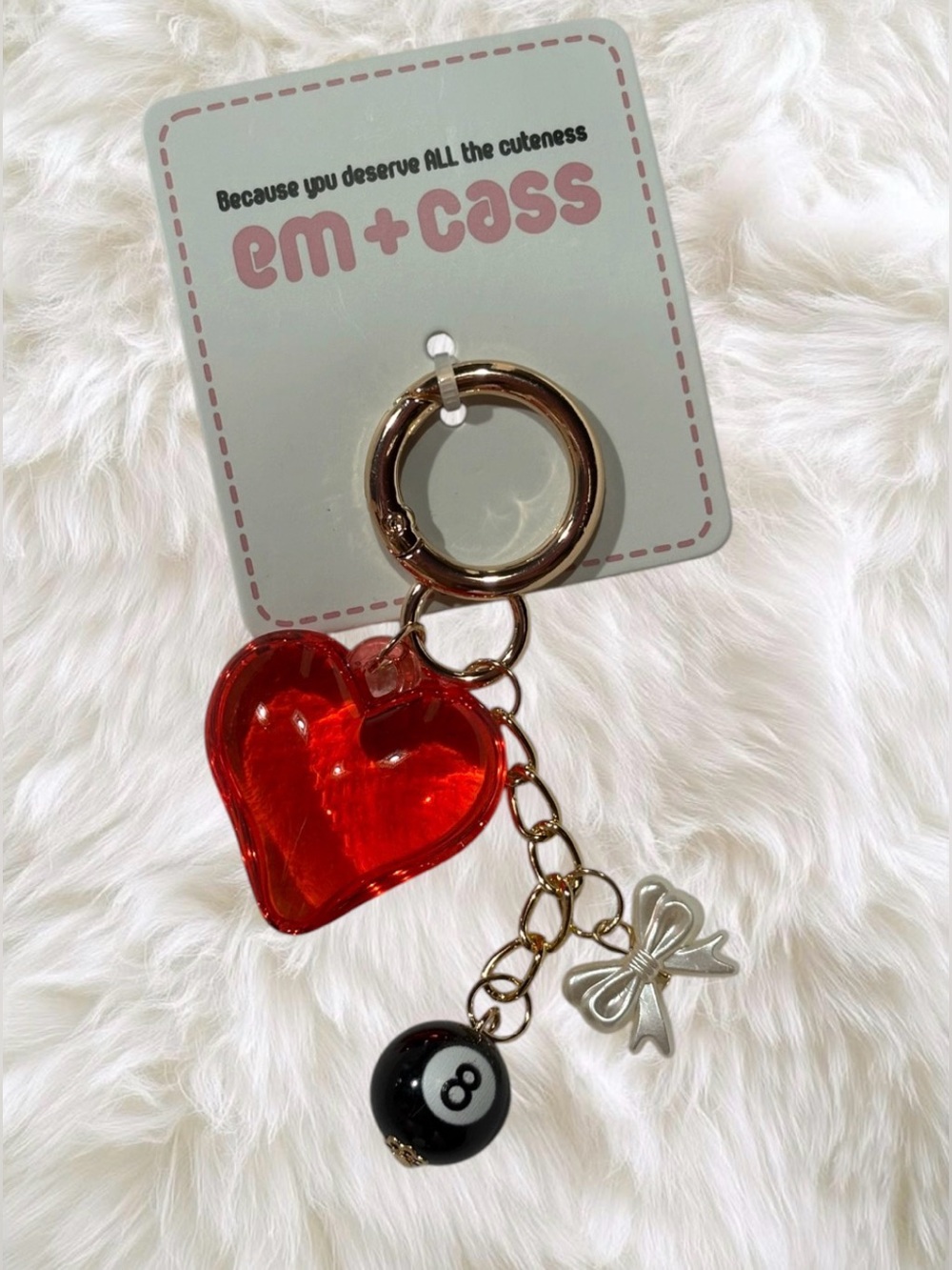 Red Heart Charm Key & Card Holder Keychain with Gold Bow Accent